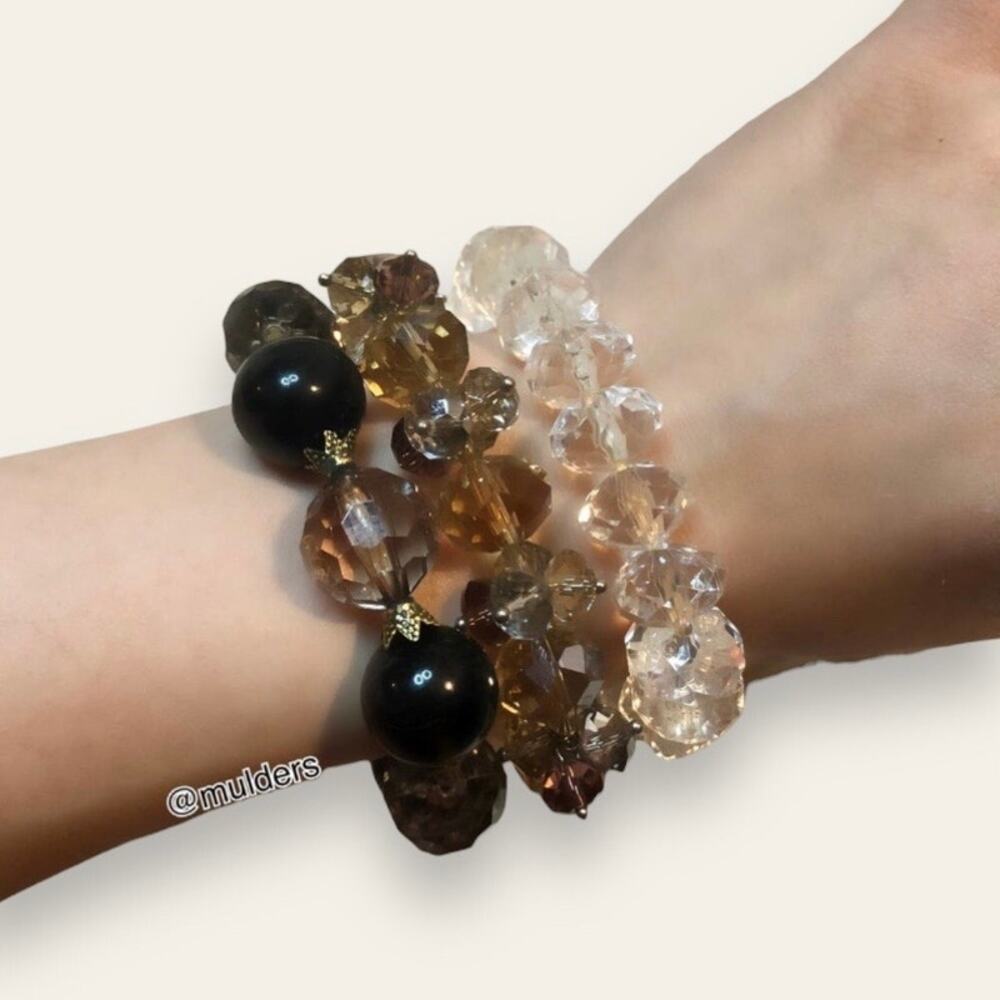 Costume Jewelry Fashion Glass Beaded Elastic Glitzy Bracelets - Set of 3